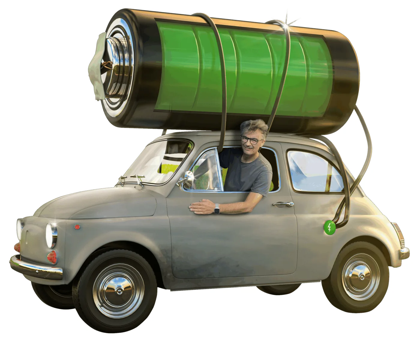 Der elektrische GWL-Design Kleinwagen mit großem Batteriemodul auf dem Dach